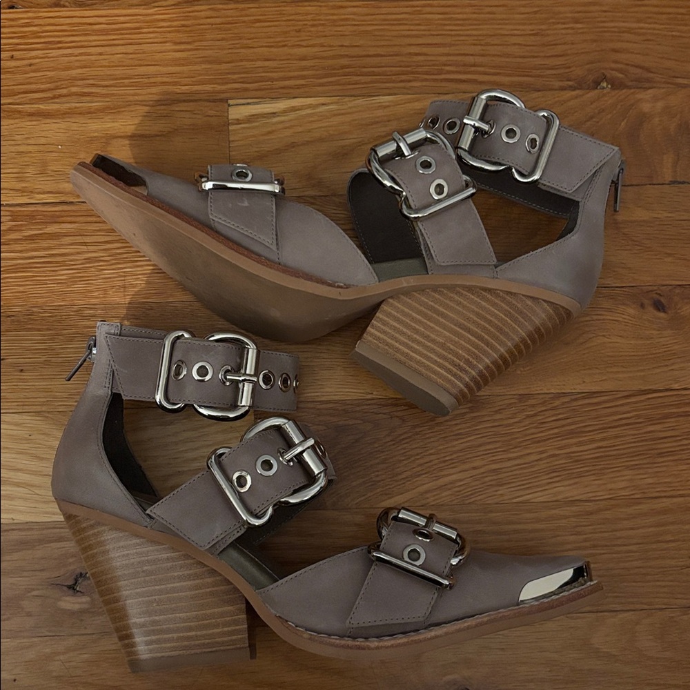 Jeffrey Campbell Brown Heeled Sandals with Silver Accents